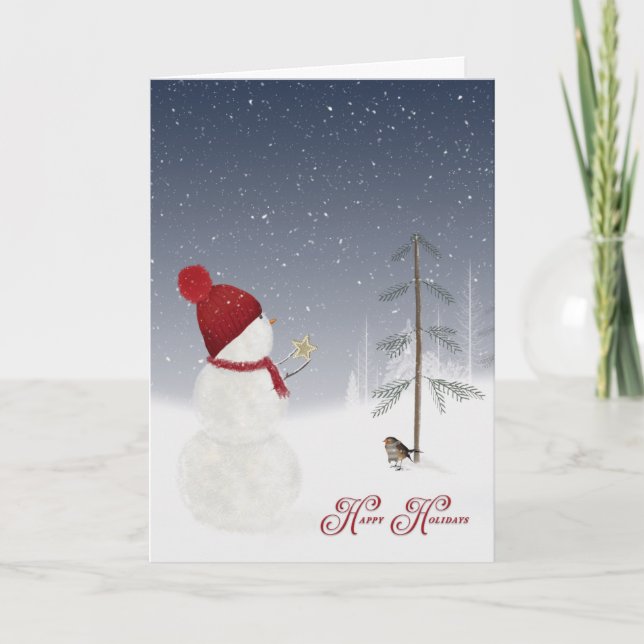 Cartes Pour Fêtes Annuelles Happy Holidays bonhomme de neige avec star (Devant)