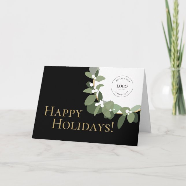 Cartes Pour Fêtes Annuelles Happy Holidays Business Logo Gold noir (Devant)
