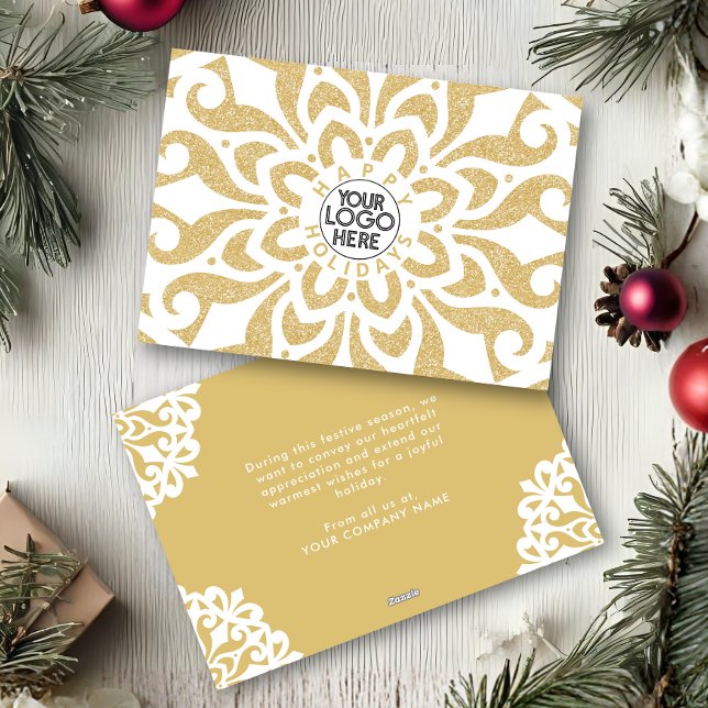 Cartes Pour Fêtes Annuelles Happy Holidays Business Logo Snowflake Gold (Créateur téléchargé)