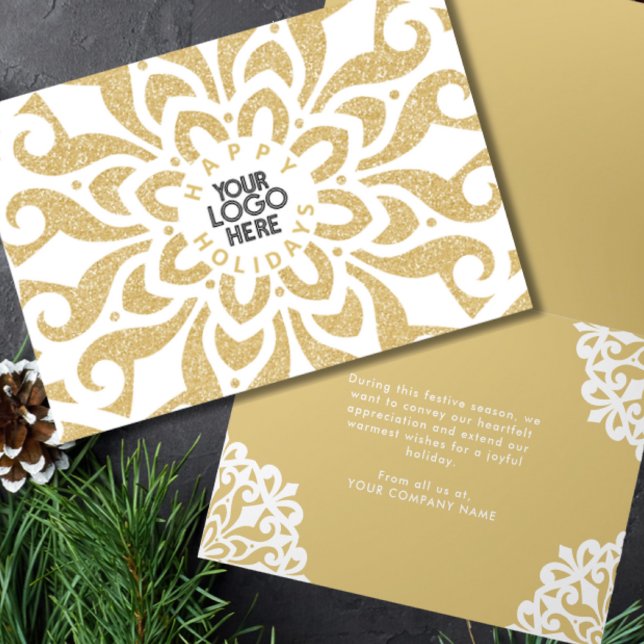 Cartes Pour Fêtes Annuelles Happy Holidays Business Logo Snowflake Gold (Créateur téléchargé)