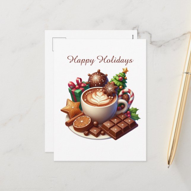 Cartes Pour Fêtes Annuelles Happy Holidays café bonhomme de neige (Devant/Arrière en situation)