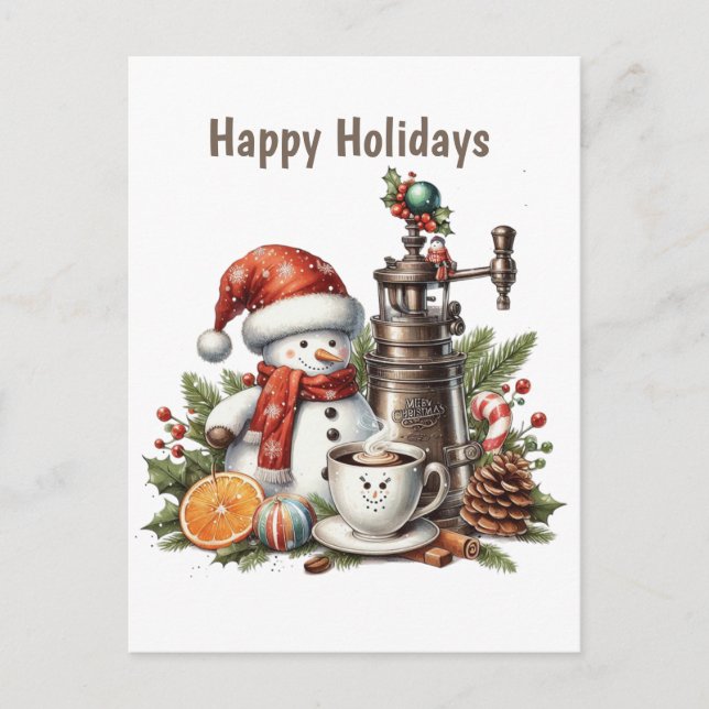 Cartes Pour Fêtes Annuelles Happy Holidays café bonhomme de neige (Devant)