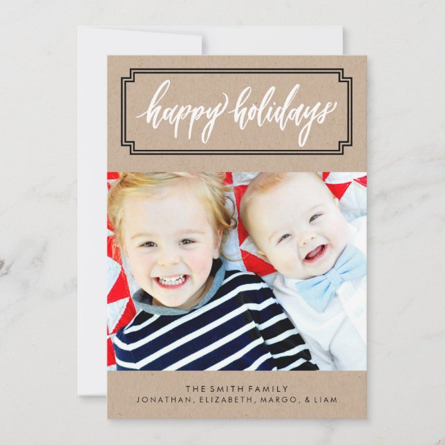 Cartes Pour Fêtes Annuelles Happy Holidays Calligraphy Kraft Photo Card (Devant)