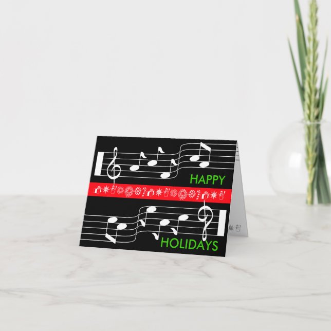 Cartes Pour Fêtes Annuelles Happy Holidays Card Musique Note Noire (Devant)