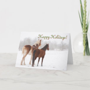 Cartes Pour Fêtes Annuelles Happy Holidays card with two horses in snow