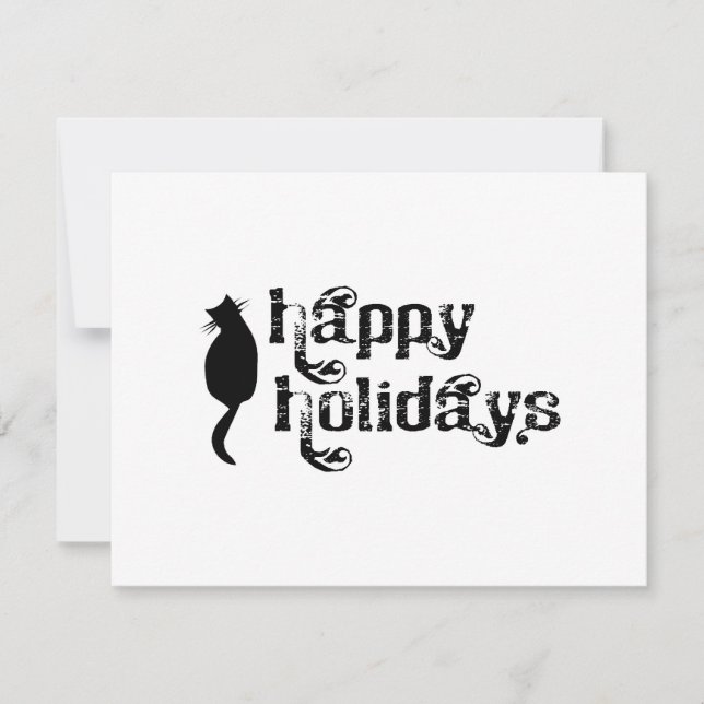 Cartes Pour Fêtes Annuelles Happy Holidays Chat Silhouette (Devant)