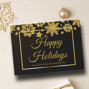 Cartes Pour Fêtes Annuelles Happy Holidays Chic Black Gold Snowflake Company