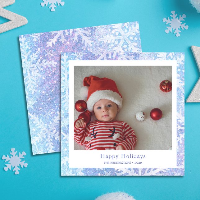 Cartes Pour Fêtes Annuelles Happy Holidays Festive Baby Photo (Custom Baby's First Christmas Square Holiday Card)