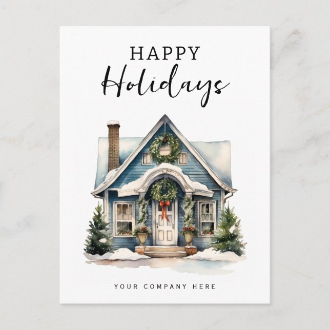 Cartes Pour Fêtes Annuelles Happy Holidays Festive Watercolor House (Devant)