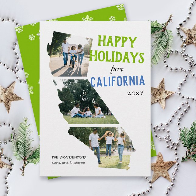 Cartes Pour Fêtes Annuelles Happy Holidays from California Two Photo Card (From California three photo Christmas holiday card for families, moving announcement )
