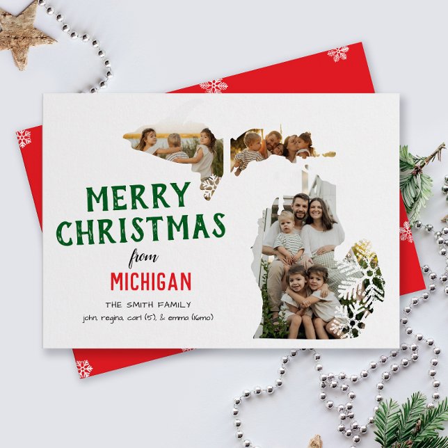 Cartes Pour Fêtes Annuelles Happy Holidays from Michigan Three Photo (From Michigan state with love three photo Christmas holiday card and moving announcement)