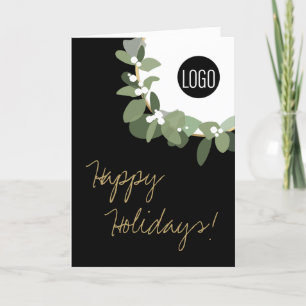 Cartes Pour Fêtes Annuelles Happy Holidays Gold Black Modern Wreath Your Logo