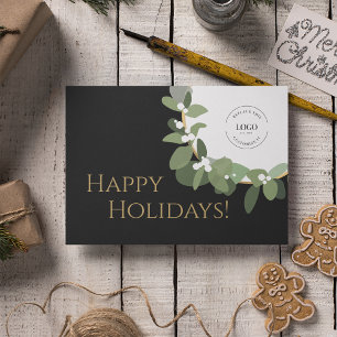 Cartes Pour Fêtes Annuelles Happy Holidays Gold Black Modern Wreath Your Logo