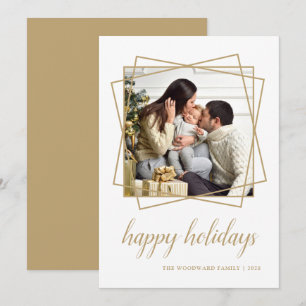 Cartes Pour Fêtes Annuelles Happy Holidays Gold Geometry Family Photo