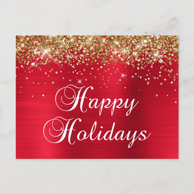Cartes Pour Fêtes Annuelles Happy Holidays Gold Parties scintillant Red Foil (Devant)