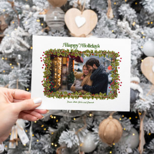 Cartes Pour Fêtes Annuelles Happy Holidays Holly Photo Christmas Card