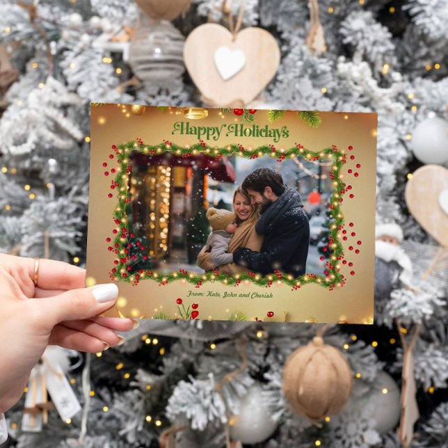 Cartes Pour Fêtes Annuelles Happy Holidays Holly Photo Christmas Card (Créateur téléchargé)