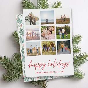 Cartes Pour Fêtes Annuelles Happy Holidays Minimalist Script 9 Photo Collage