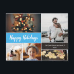 Cartes Pour Fêtes Annuelles Happy Holidays Photo Collage Blue Christmas<br><div class="desc">Vos belles photos de famille méritent d'être partagées pendant cette période de l'année, car vous envoyez des voeux chaleureux. Customisez ce design de collage moderne et personnalisez avec votre salutation familiale. Trouvez les autres pièces de la collection. Ce design utilise le bleu clair (cyan) comme couleur d'accent, mais il peut...</div>