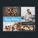 Cartes Pour Fêtes Annuelles Happy Holidays Photo Collage Blue Christmas<br><div class="desc">Vos belles photos de famille méritent d'être partagées pendant cette période de l'année, car vous envoyez des voeux chaleureux. Customisez ce design de collage moderne et personnalisez avec votre salutation familiale. Trouvez les autres pièces de la collection. Ce design utilise le bleu clair (cyan) comme couleur d'accent, mais il peut...</div>