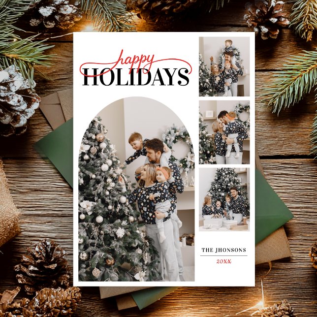 Cartes Pour Fêtes Annuelles Happy Holidays photo Modern Simple Calligraphie (Créateur téléchargé)