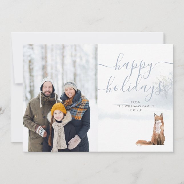 Cartes Pour Fêtes Annuelles Happy Holidays Photo Winter Woodland Scène Fox (Devant)