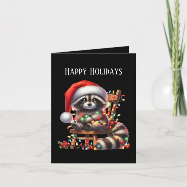 Cartes Pour Fêtes Annuelles Happy Holidays raccoon ajouter un message (Devant)