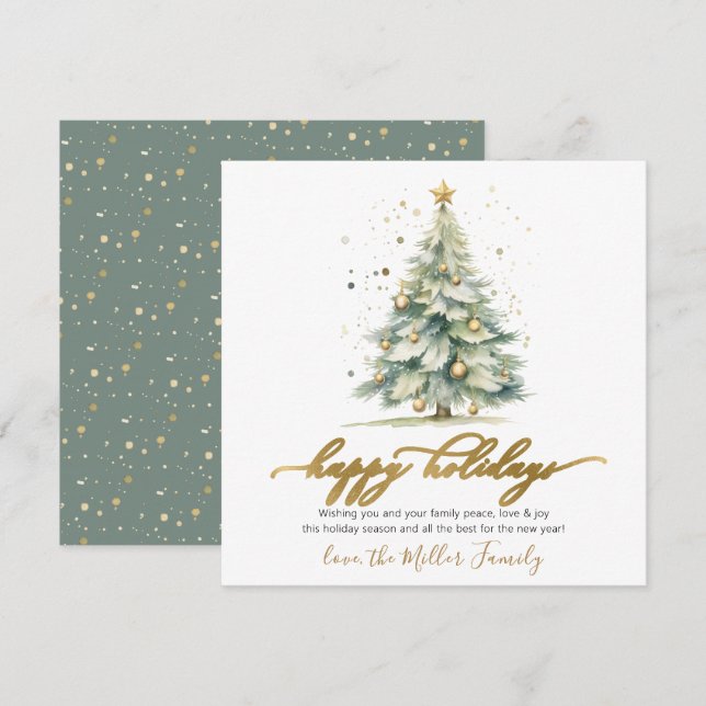 Cartes Pour Fêtes Annuelles Happy Holidays Script Christmas Tree Non Photo (Devant / Derrière)