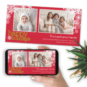 Cartes Pour Fêtes Annuelles Happy Holidays Snowflakes - 2 photos - horizontal