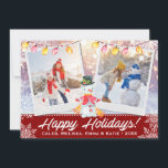 Cartes Pour Fêtes Annuelles Happy Holidays Snowman 2-Photo Collage | Blanc rou<br><div class="desc">Faites ressortir vos cartes de fin de année avec vos propres photos mémorables sur cette carte classique et élégante de collage double cadre photo rouge et blanc. Un petit bonhomme de neige se tient devant un adorable petit bonhomme de neige, avec des lumières scintillantes qui ornent le sommet. Cette carte...</div>