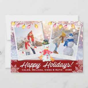 Cartes Pour Fêtes Annuelles Happy Holidays Snowman 2-Photo Collage Blanc rou