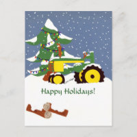 Happy Holidays ! Tractor Postcard
