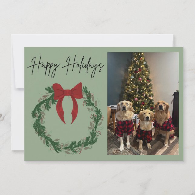 Cartes Pour Fêtes Annuelles Happy Holidays Wreath Photo Card (Devant)