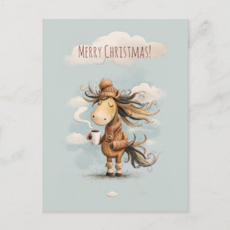 Cartes Pour Fêtes Annuelles Happy horse enjoys a warm drink, Christmas holiday