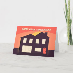 Cartes Pour Fêtes Annuelles Happy House Annivrsary Silhouette House au coucher