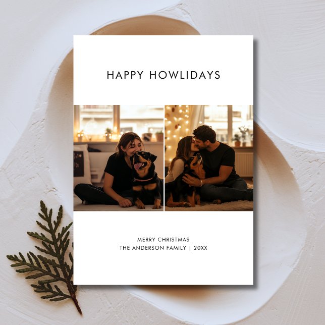 Cartes Pour Fêtes Annuelles Happy Howlidays 2 Couple Photo With Dog Christmas (Créateur téléchargé)