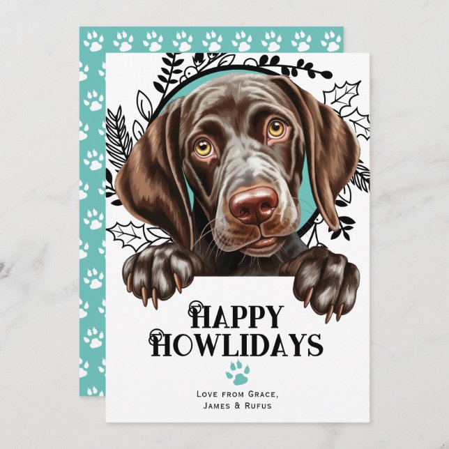 Cartes Pour Fêtes Annuelles Happy Howlidays Allemand Shorthborne Pointer (Devant / Derrière)