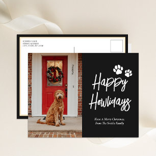 Cartes Pour Fêtes Annuelles Happy Howlidays Black Calligraphy Pet Photo