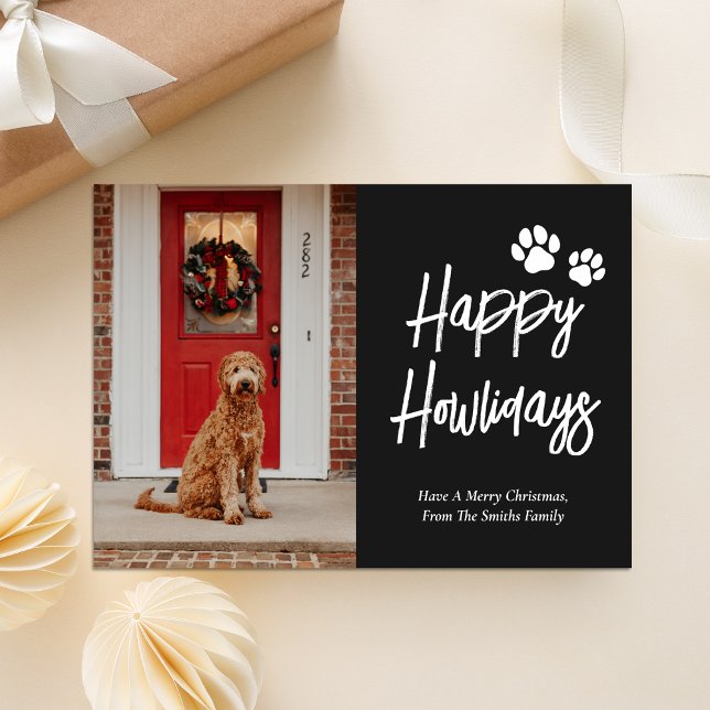 Cartes Pour Fêtes Annuelles Happy Howlidays Black Calligraphy Pet Photo (Créateur téléchargé)