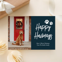 Happy Howlidays Blue Calligraphy Pet Photo