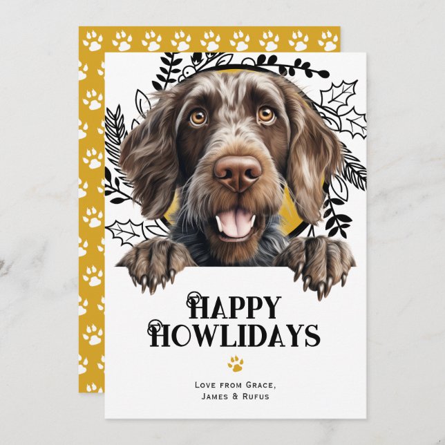 Cartes Pour Fêtes Annuelles Happy Howlidays Chien À poils durs allemand Pointe (Devant / Derrière)