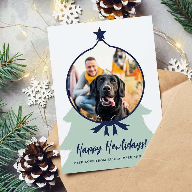 Cartes Pour Fêtes Annuelles Happy Howlidays chien photo marine bleu Noël (Créateur téléchargé)