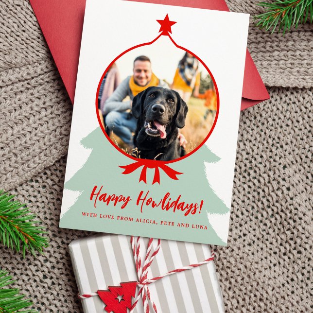 Cartes Pour Fêtes Annuelles Happy Howlidays chien photo rouge Noël (Créateur téléchargé)