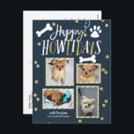 Cartes Pour Fêtes Annuelles Happy Howlidays Collage | Photo de Noël<br><div class="desc">Diffusez l'amour de cette saison de vacances avec une carte postale chic "pawsitivement" pour animaux de compagnie. Cette carte présente un collage de 4 de vos photos préférées avec des éléments dans un faux confetti de parties scintillant d'or. Ajoutez votre adresse de retour pré-imprimée à l'arrière.</div>