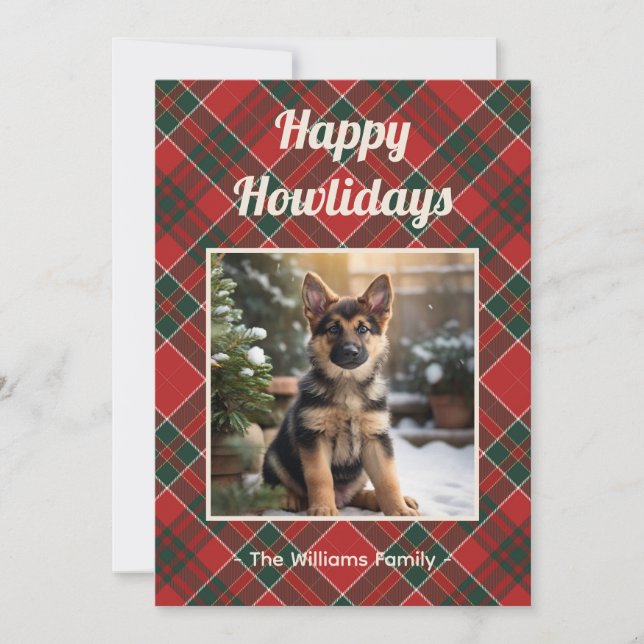 Cartes Pour Fêtes Annuelles Happy Howlidays Dog Red Green Plaid Christmas (Devant)