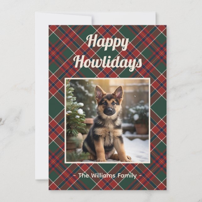 Cartes Pour Fêtes Annuelles Happy Howlidays Dog Red Green Plaid Christmas (Devant)