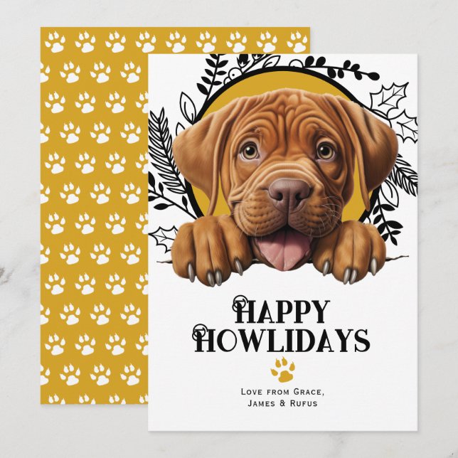 Cartes Pour Fêtes Annuelles Happy Howlidays dogue de bordeaux Chien (Devant / Derrière)