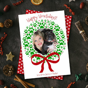 Cartes Pour Fêtes Annuelles Happy Howlidays Fun Empreinte de patte Wreath Phot