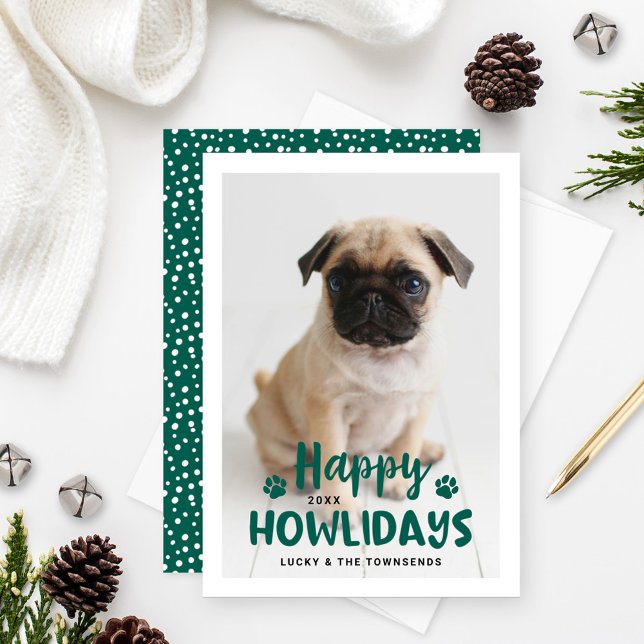 Cartes Pour Fêtes Annuelles Happy Howlidays Green Puppy Chig Photo (Créateur téléchargé)