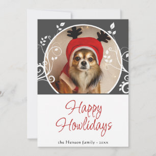 Cartes Pour Fêtes Annuelles Happy Howlidays Grey Foliage Nom du chien Photo